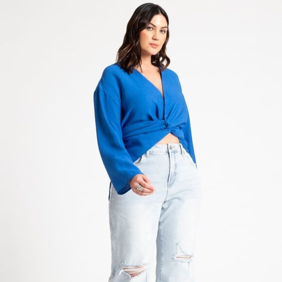 ELOQUII Sapphire Blue Multi-Tie Wrap Top – Long Sleeve, Size 24, Style 4482873 - Picture 1 of 11